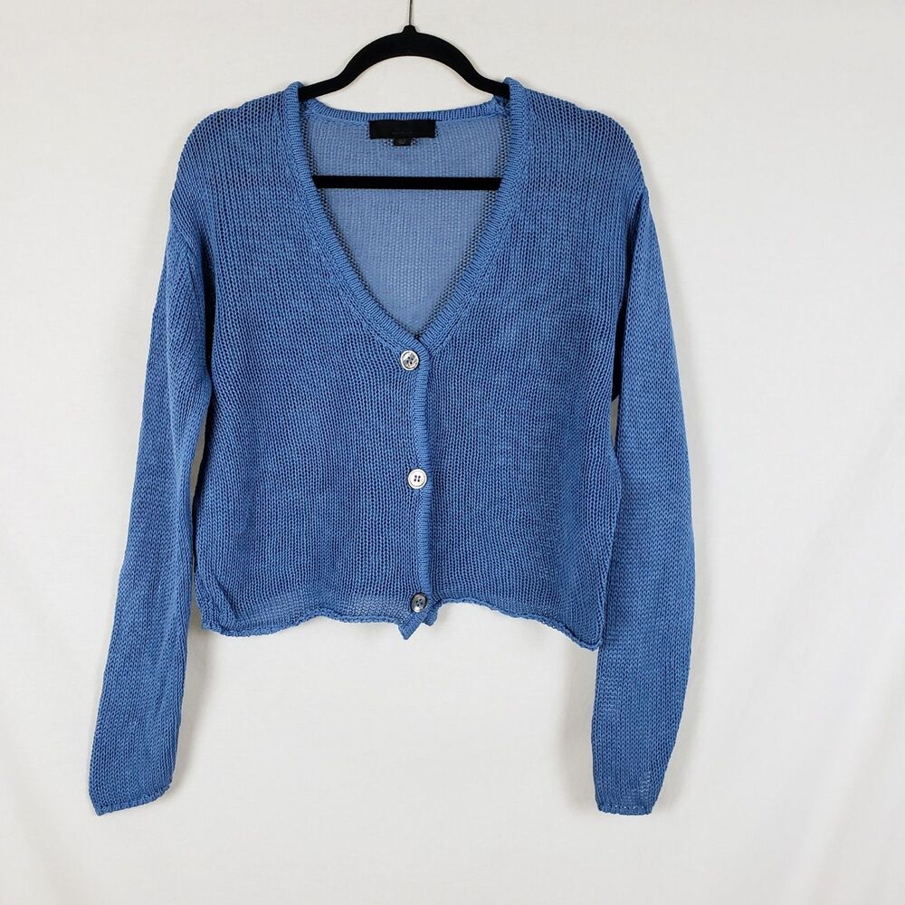 Zara Scandi 90s Minimalist Button Cardigan Womens S Cropped Blue Clean Girl